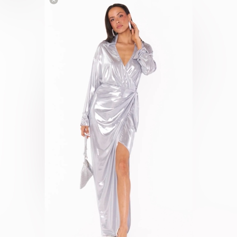 Show me your mumu- Metallic Silver Wrap Maxi Dress